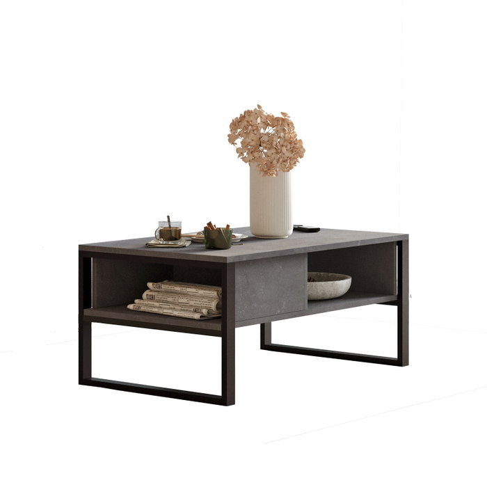 Hanah Home Ml34-Rg Mesa de Centro con Estantes y Estructura Metálica Plata Hanah Home Ml34-Rg Mesa de Centro con Estantes y Estructura Metálica Plata